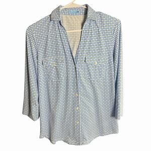 J McLaughlin Women's Button Up top L/S Size XS Blue Career Coastal Preppy Prep